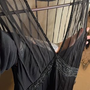 Silk beaded Mixit dress 90s red carpet cocktail LBD sheer mesh flapper Y2K